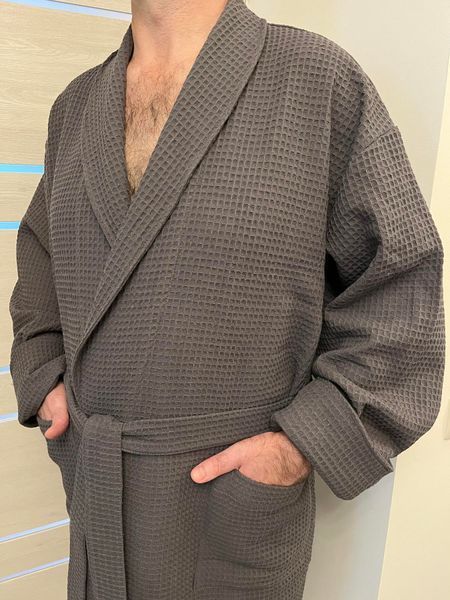 Темно-серый мужской вафельный халат батал | 2XL U924L фото